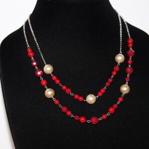 ❤️ Silver, Red & Pearl Layered Necklace · 18" · Macy’s Magic ✨